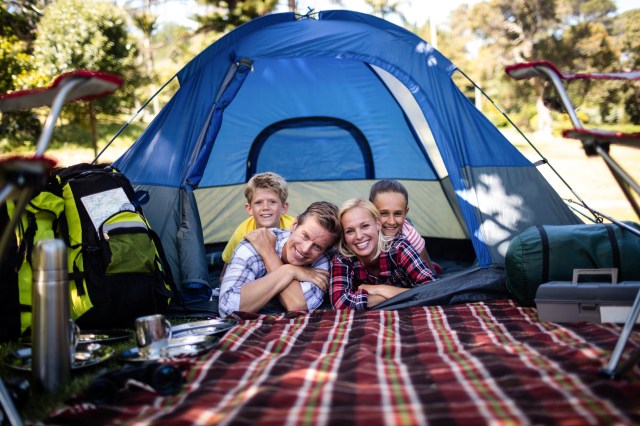 family camping in a tent