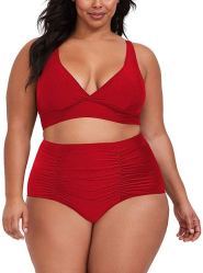 Amazon Bathing Suits Sovoyontee Women's 2-Piece Plus Size High Waisted Swimsuit