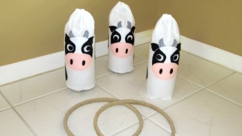 Cow ring toss is a fun farm game for birthday parties. It is also a fun farm activity for preschoolers
