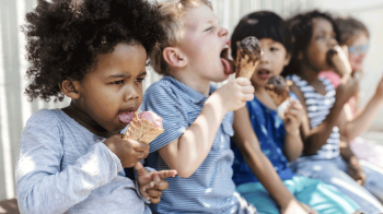 kids eating ice cream in summer