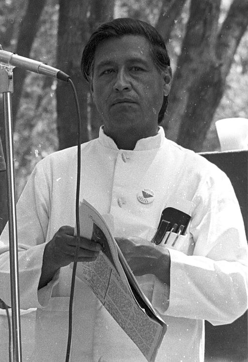 A black and white photo of LatinX hero Cesar Chavez