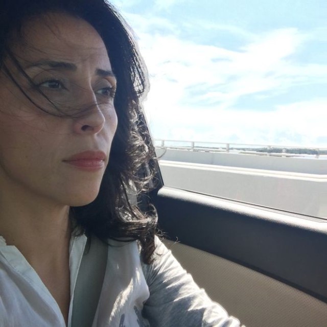 Climate-science advocate Nicole Hernandez Hammer gazes out the window while traveling