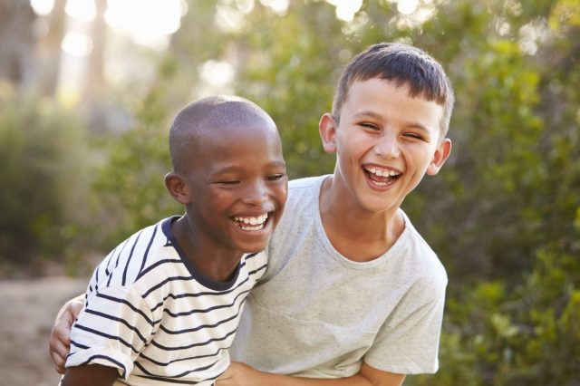 two boys laughing at jokes for kids
