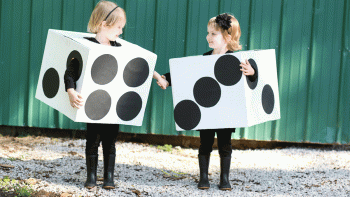 a set of dice is a cute cardboard box Halloween costume