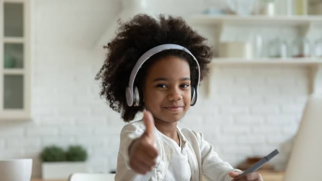 listening to a podcast for kids