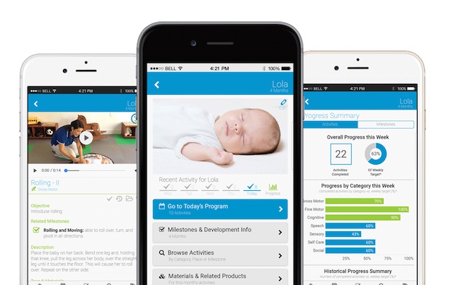 three smartphone screens with a baby sleeping on one, shows best baby tacking app info