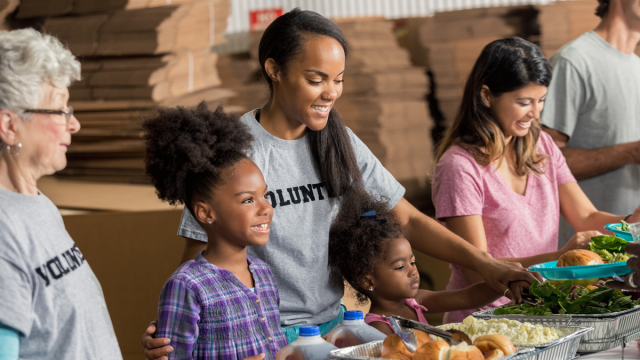 volunteering at a food bank is a great way to teach kids how to be grateful