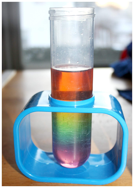 Sugar water density science experiment is a good way to make a rainbow.