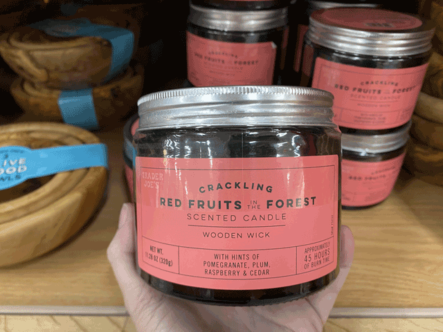 Trader Joe's gifts: Crackling Red Fruits in the Forest Candle