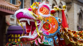 Traditional Chinese dragon parade at Lunar New Year event