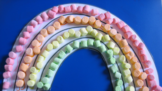 a marshmallow rainbow is a fun St. Patrick's Day craft for Kids