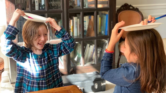 Indoor party games like paper plate head drawing are good winter birthday ideas