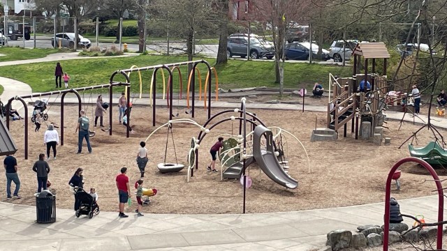 One of seattle's best playgrounds and parks, kids play at Maple Leaf Reservoir Park