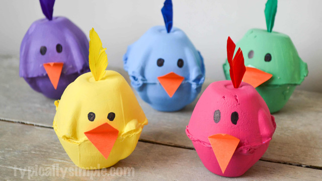 these colorful chicks are a fun egg carton craft