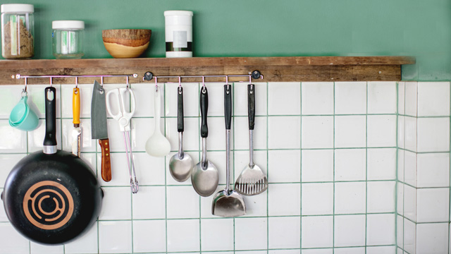 hang kitchen utensils for more storage space