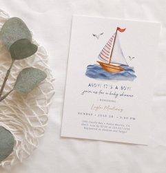 watercolor sailboat baby shower invitation