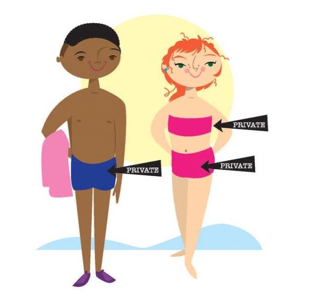 puberty guide with boy and girl in swimsuits