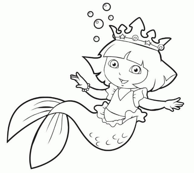 Dora as a mermaid swimming around