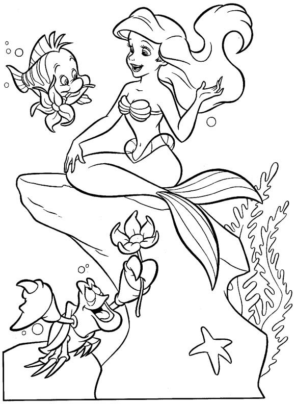 Ariel sitting on a rock coloring page