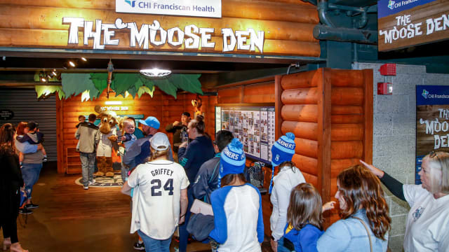 Fans line up outside the Moose Den at T-Mobile Park