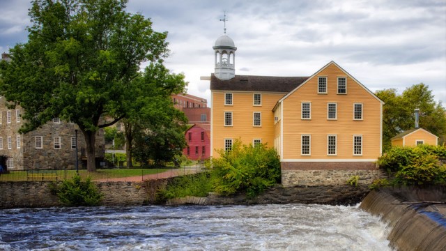 Old Slater Mill is where you'll find this waterfall near Boston