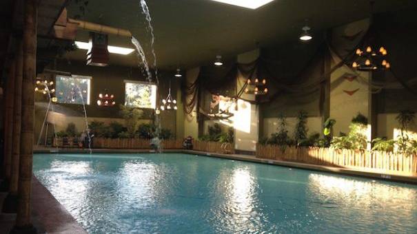 water falls into the pool at McMenamins, a seattle indoor swimming pool