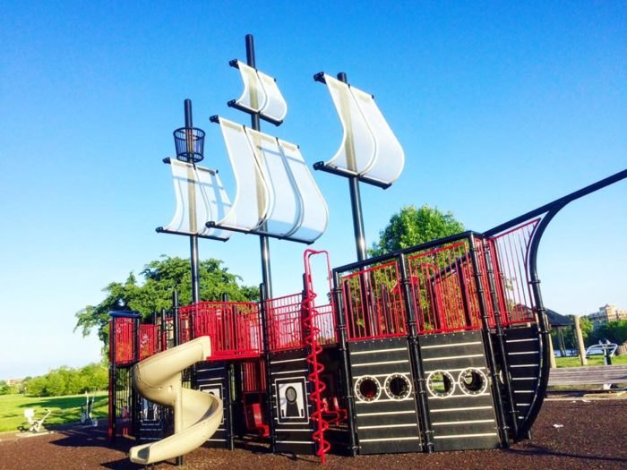 Pirate ship themed playground on the banks of the Anacostia River in Washington, DC