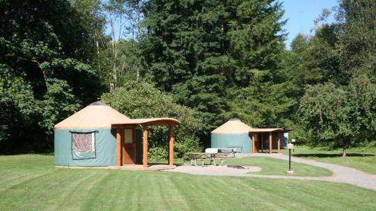 two yurts at a yurt camping washington location