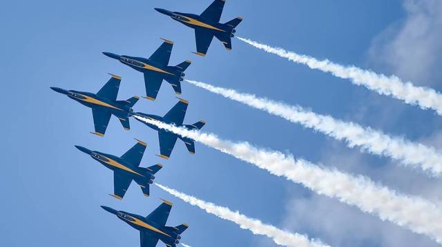 planes fly in a formation during the blue angel show that's part of seattle seafair