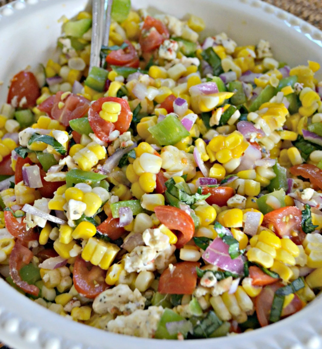corn salad is a great cold dinner idea, a great no cook meal and an easy summer recipe