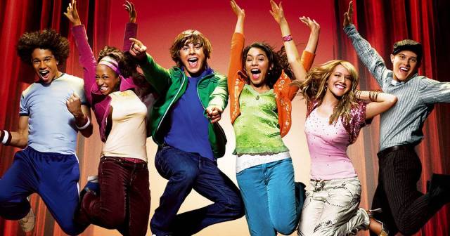 The cast of High School Musical jumps in the air