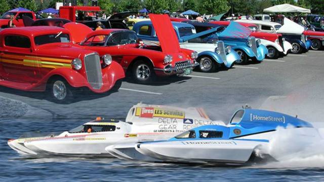 hydroplanes and classic cars are part of seafair seattle, along with blue angel show