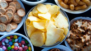 snacks and chips in bowls