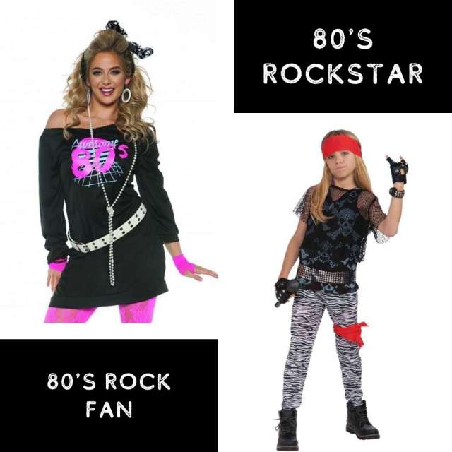 80s woman and children's 80's rockstar costumes