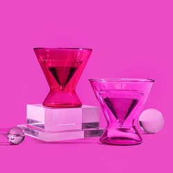 two pink stemless cocktail glasses