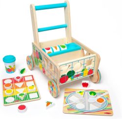 Melissa & Doug Wooden Shape-Sorting Grocery Cart Push Toy