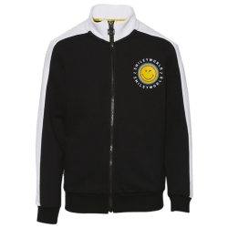 navy track jacket with smiley face logo