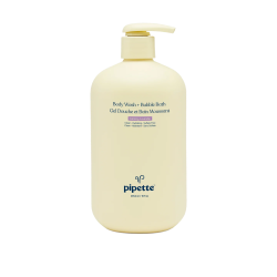 Pipette bubble bath bottle against grey background