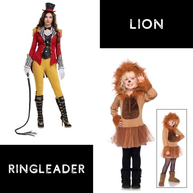 Ringleader adult costume and children's lion costume