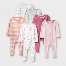set of six baby girl's footed pajamas