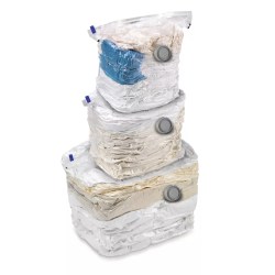 Stack of three clear plastic vacuum sealed storage cubes