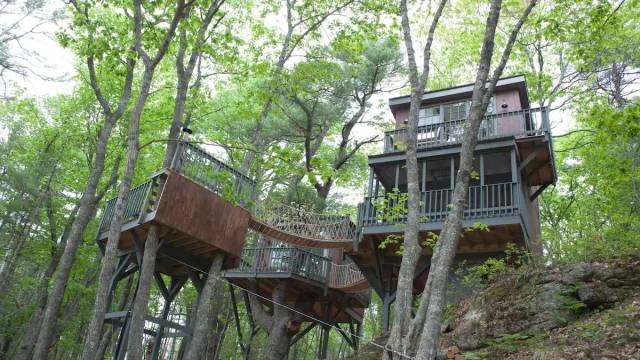 a modern treehouse rentals new england features two treehouses in the trees