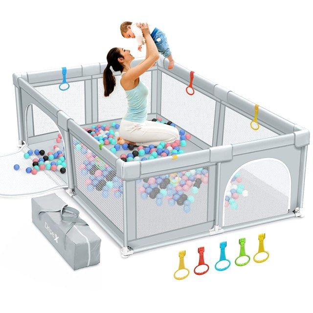 Large baby playpen with mother and baby playing inside
