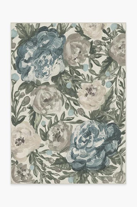 A floral area rug