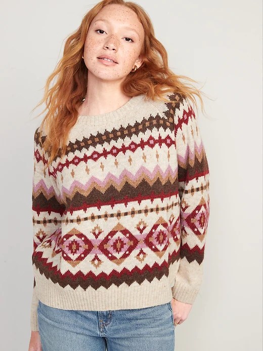 Woman wearing a Fair Isle sweater