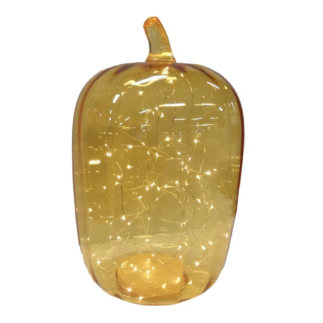 Gold LED lit glass pumpkin