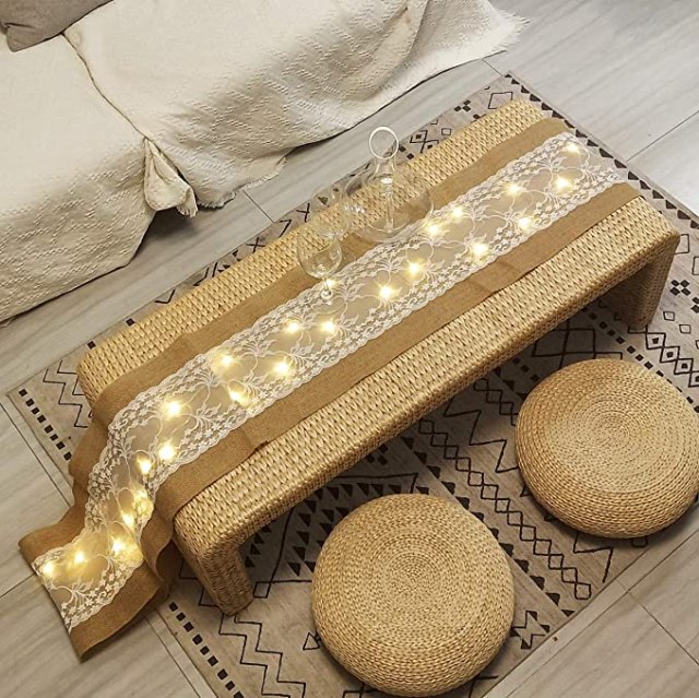 Small living room table setting with LED runner