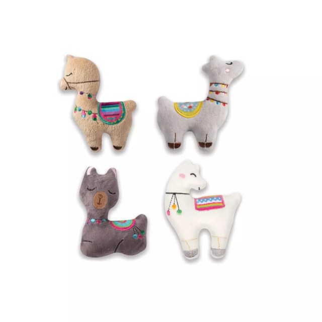 Four mini llama dog toys
