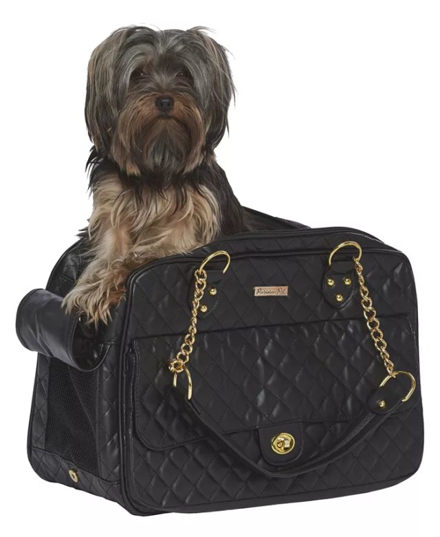 Black quilted small dog carrier