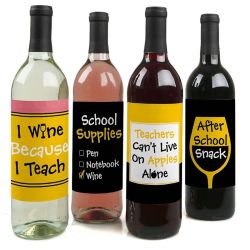 Four wine bottles with funny labels